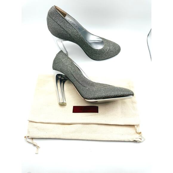 VALENTINO GARAVANI Silver Metallic stretch-knit pumps size EU 38.5 - Picture 12 of 14
